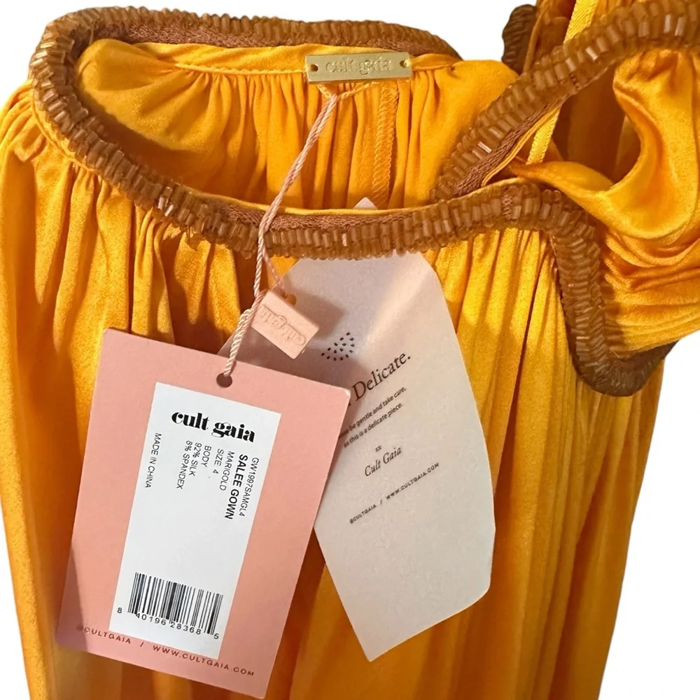NWT Cult Gaia Salee Strappy Hand Beaded Silk Gown Marigold Size 4 - Picture 13 of 15